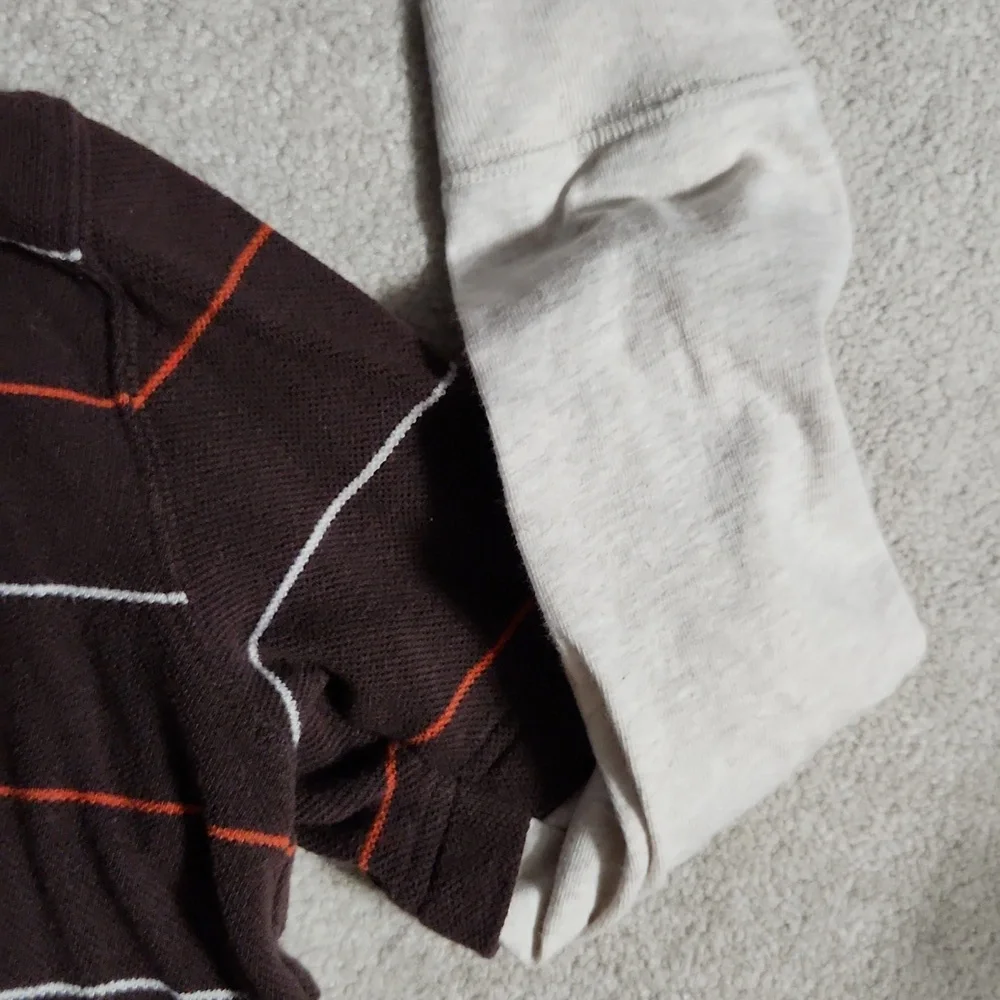 Old Navy Boys Brown Long Sleeve Striped Shirt with Cream Sleeves - Small